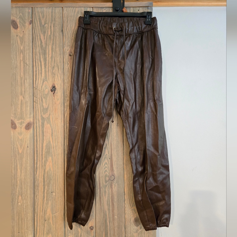 Enza Costa Vegan Leather Joggers - Picture 2 of 5